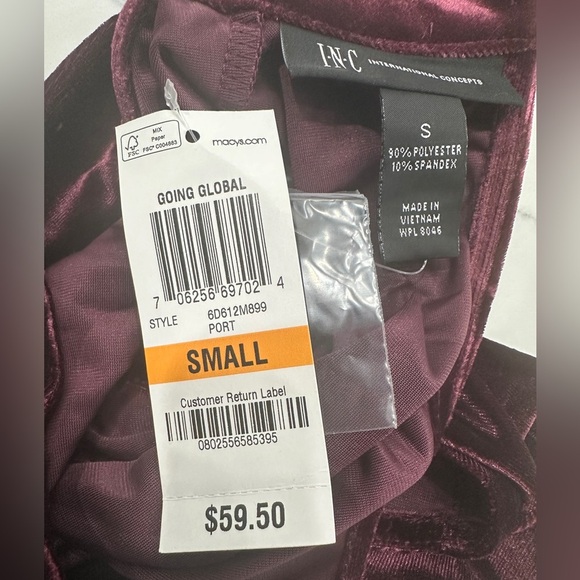 INC International Concepts Sleeveless Purple Velvet Top NWT Size Small - Picture 4 of 4